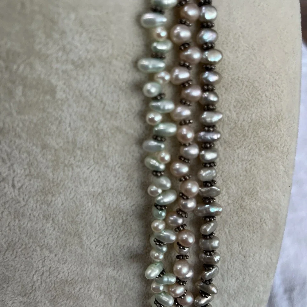 Artisan 28” 3 Strand Pastel Freshwater Pearl‎ Sterling Silver Clasp Necklace